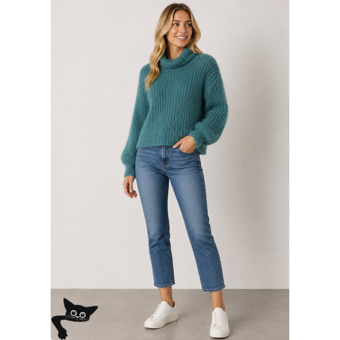 Express Green Fuzzy Long Sleeve Mock Neck Crop Sweater XS