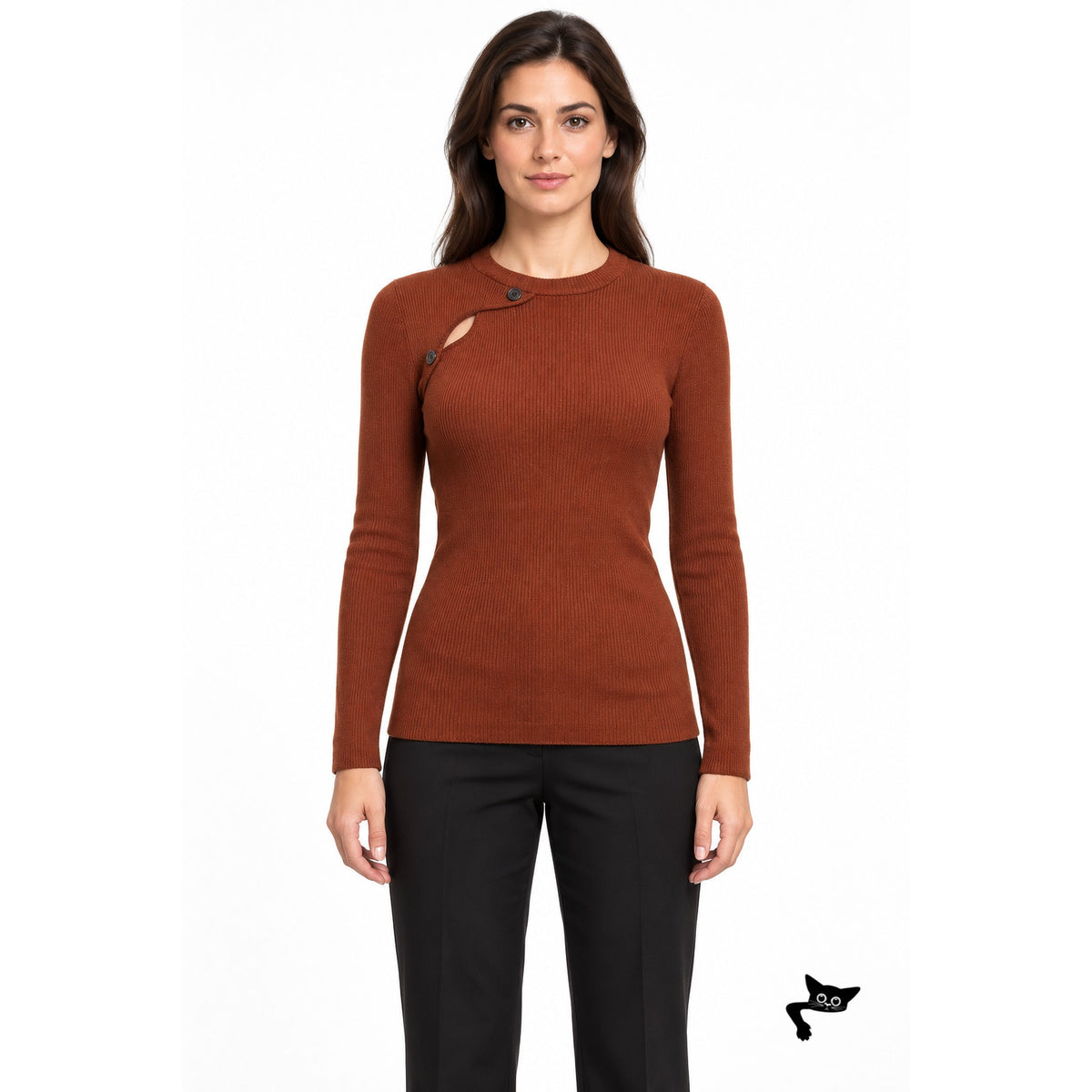 A.L.C. Rust Ribbed Cutout Button Sweater Women S