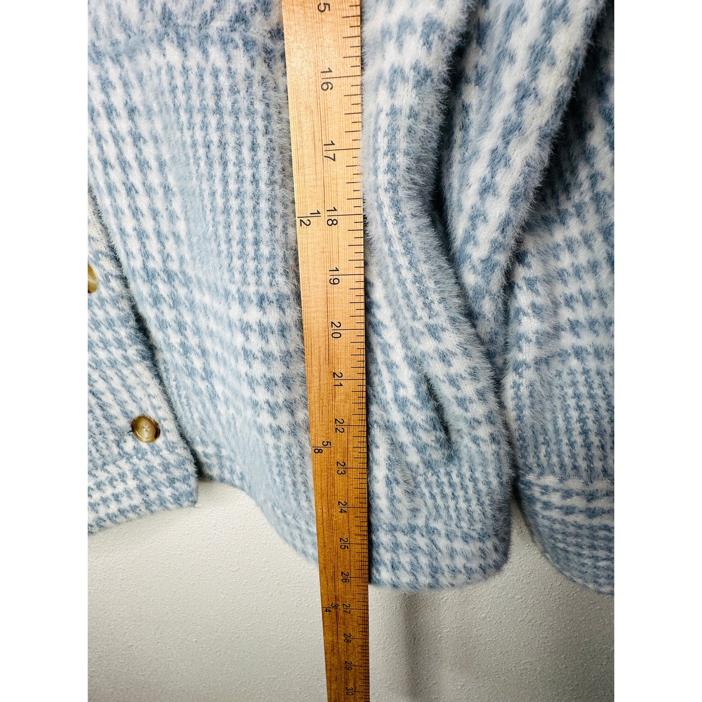 Greylin Blue & White Houndstooth Check Plaid Button Front Collared Jacket L
