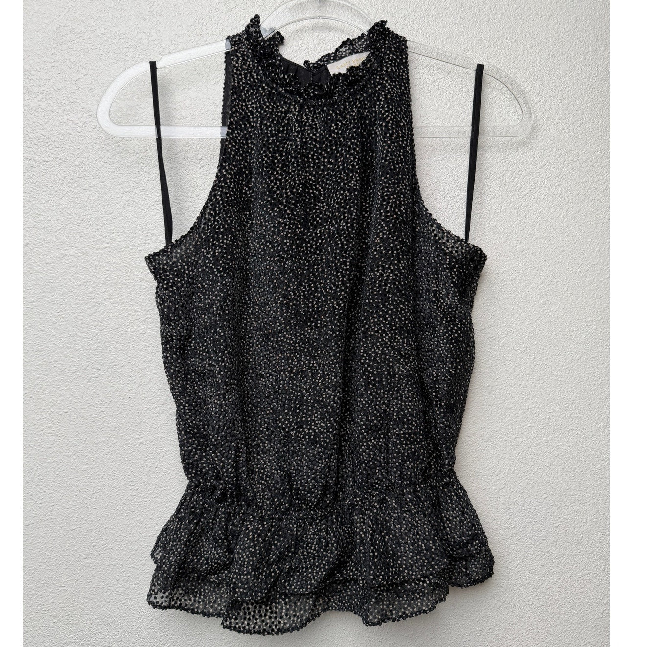 Ramy Brook Black Polka Dot Sleeveless Ruffle Blouse XS