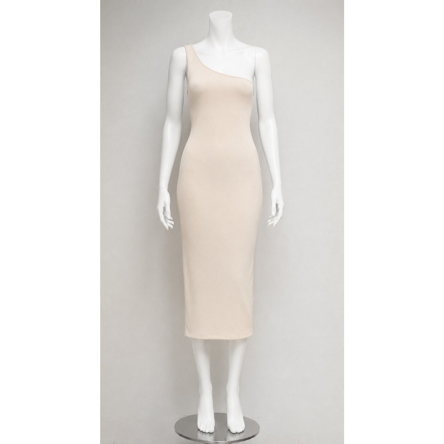 Re Ona Ivory Sophia One Shoulder Sexy Bodycon Knit Lined Midi Dress Medium