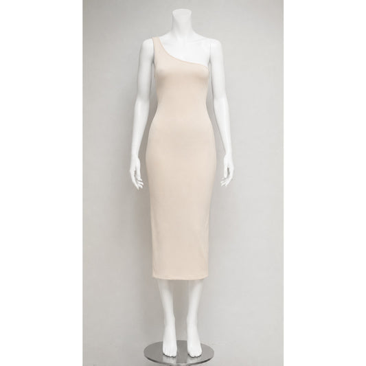 Re Ona Ivory Sophia One Shoulder Sexy Bodycon Knit Lined Midi Dress Medium