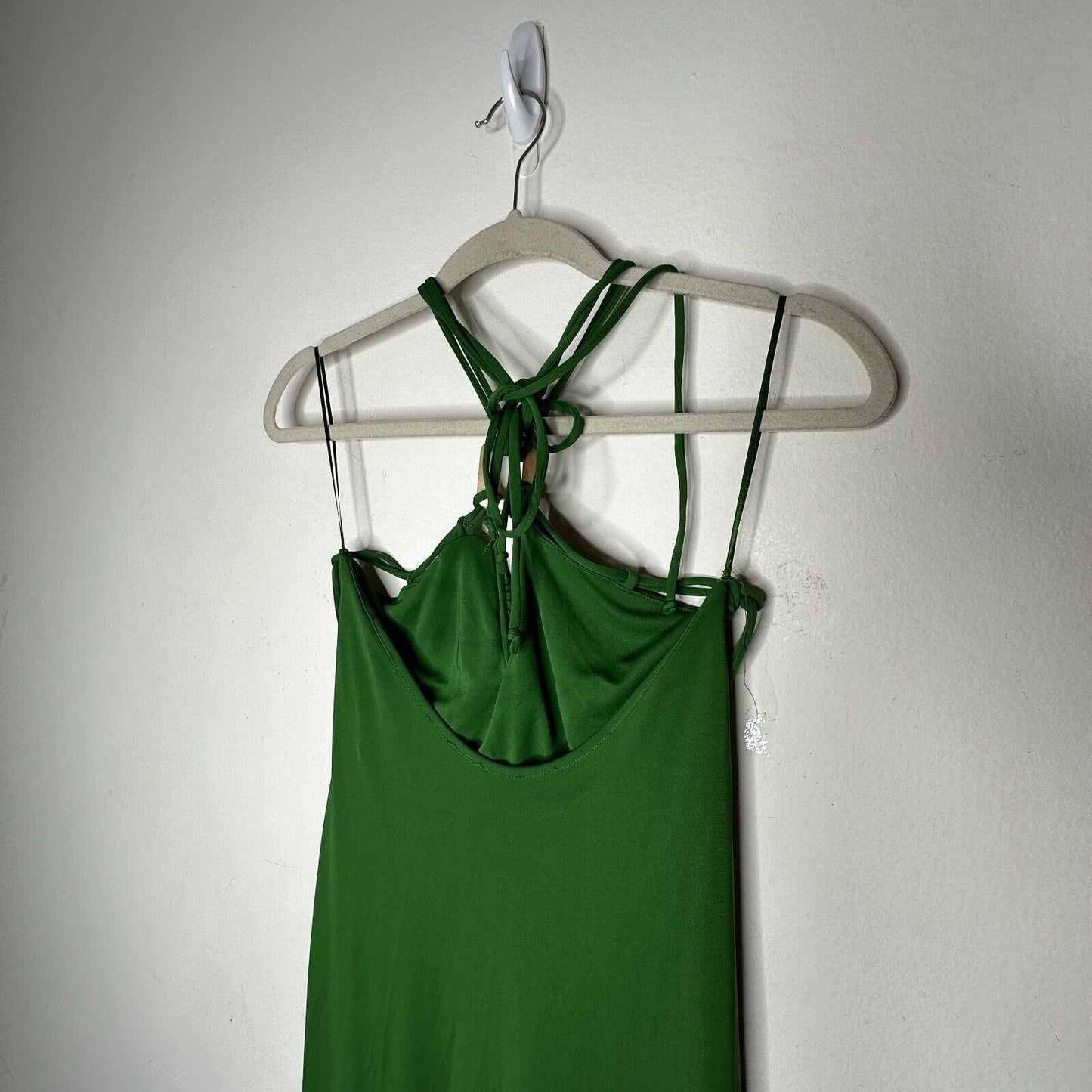 Zara Emerald Green Strapless V-Neck Keyhole Halter Top Tie Back Maxi Dress M