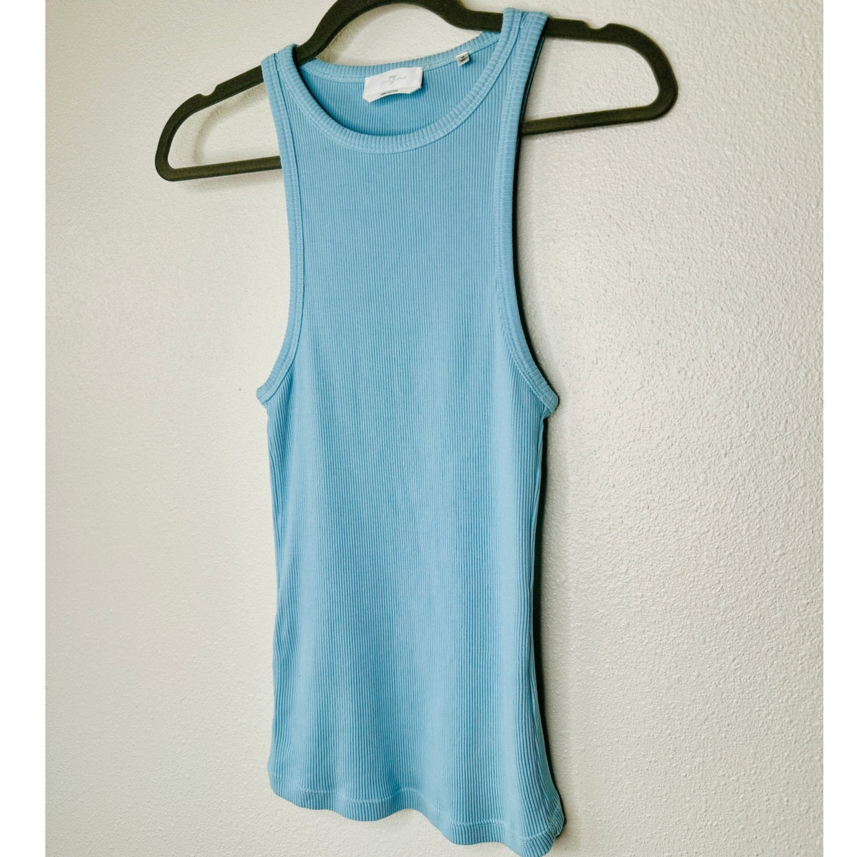 7 For All Mankind Baby Blue High Neck Ribbed Tank Top M