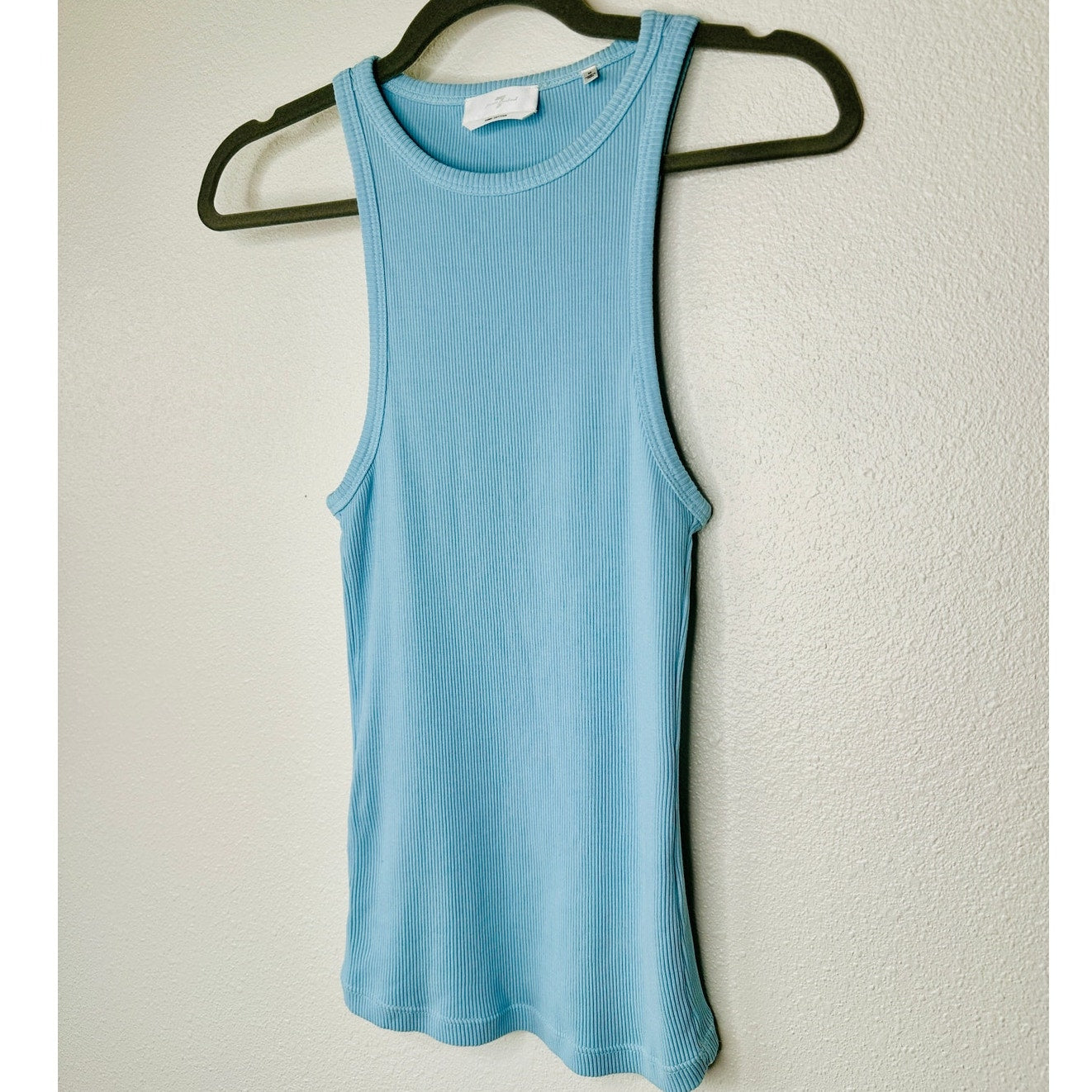 7 For All Mankind Baby Blue High Neck Ribbed Tank Top M