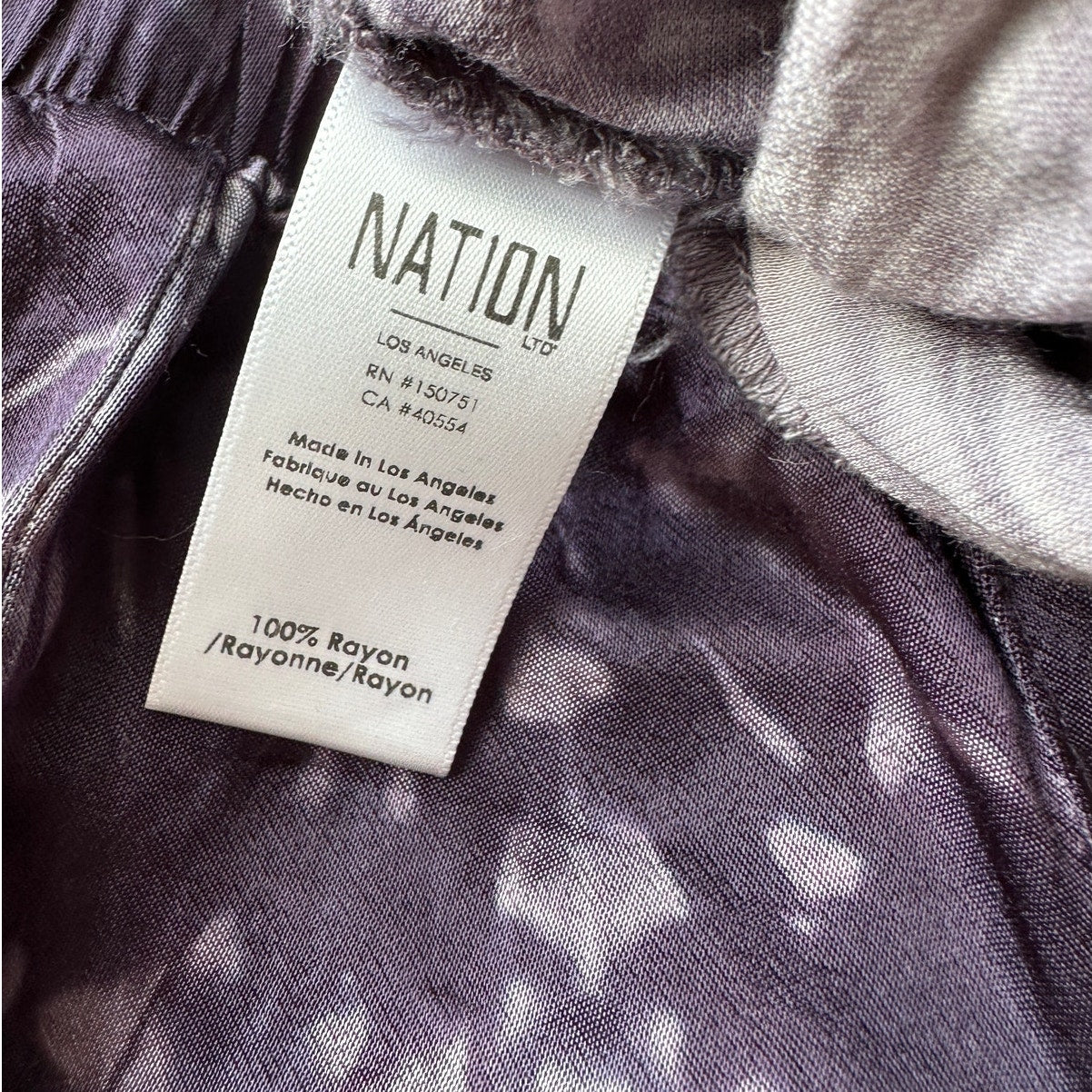 Nation Ltd Purple Cream Tie Dye Satin Elastic Waist Pocketed Pants S