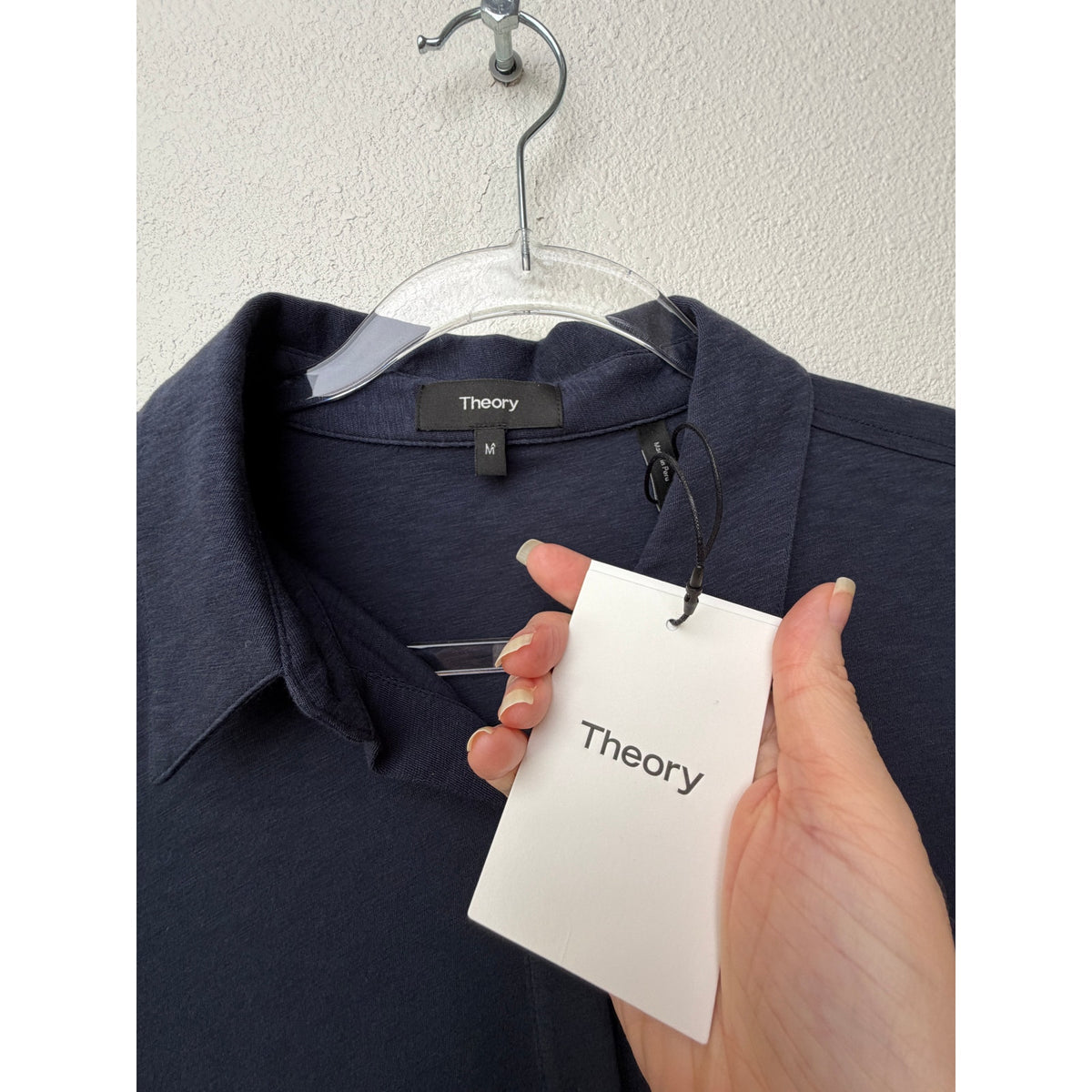 NWT Theory Riduro R Navy Slub Button Shirt Women M