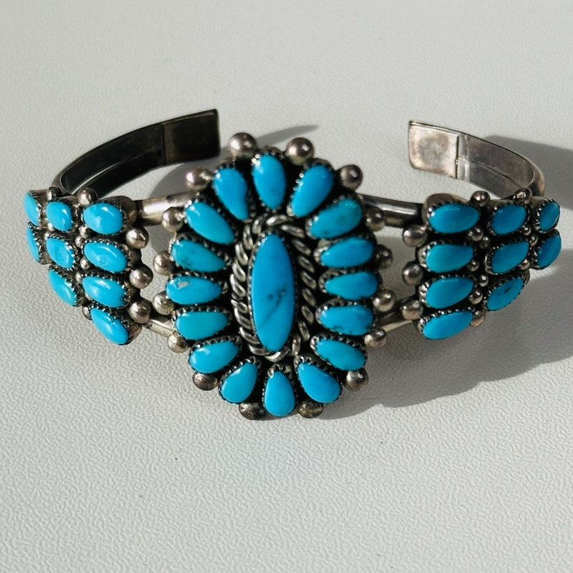 Vintage Zuni Alice Quam Turquoise Native American Silver Bracelet