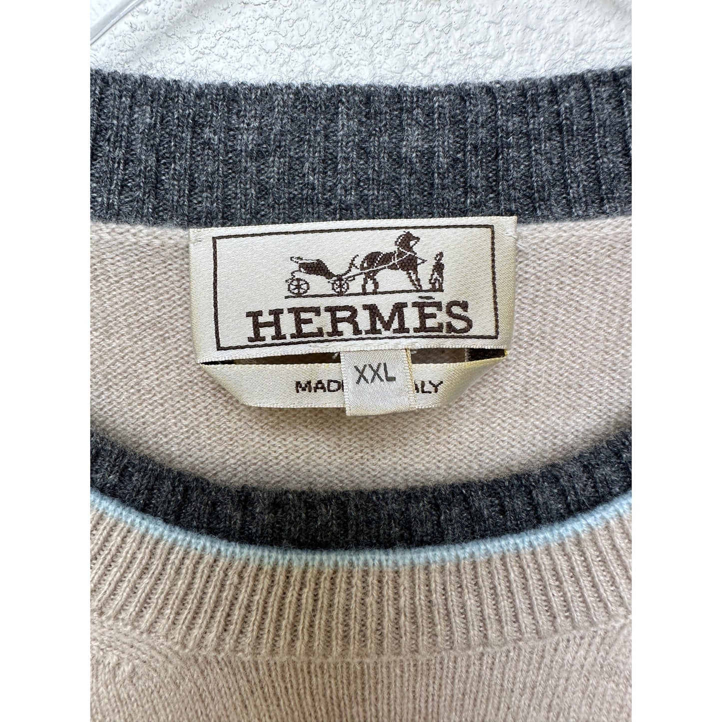 Hermes 100% Cashmere Crewneck Sweater Beige Men’s 2XL Made in Italy