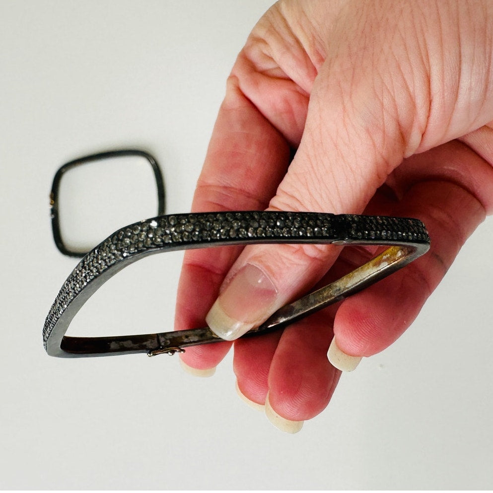 Gunmetal Gray Rhinestone Bangle & Square Bracelets with Matching Ring