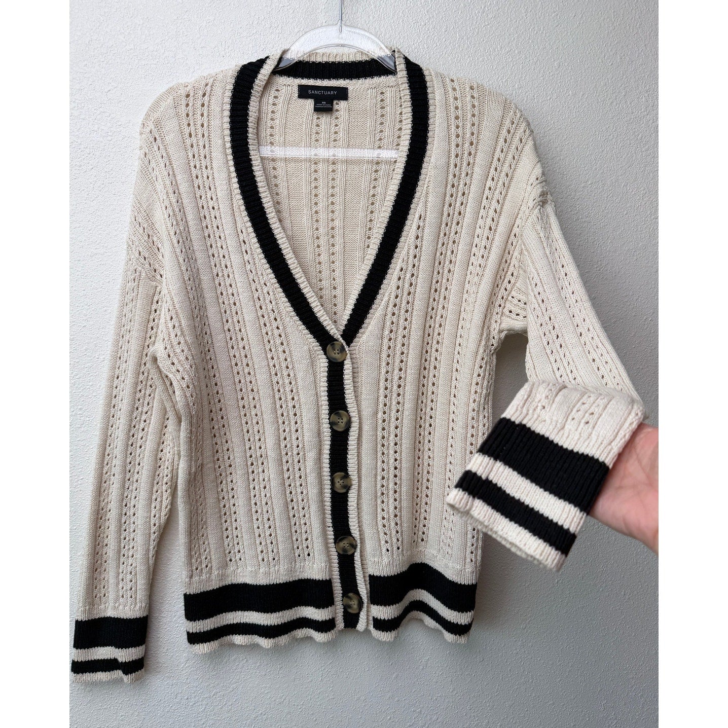 Sanctuary Sport Stripe Cream Black Cardigan US XS