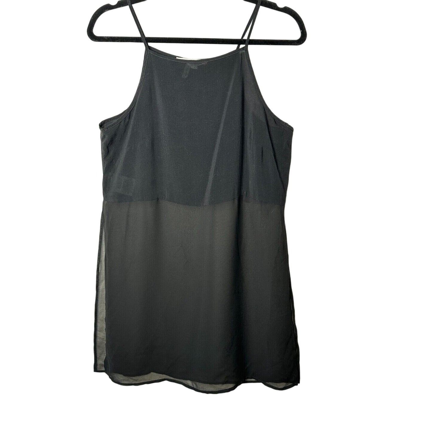 BCBGeneration Jet Black Sheer Side-Slit Lined Spaghetti Strap Crop Tank Cami SM