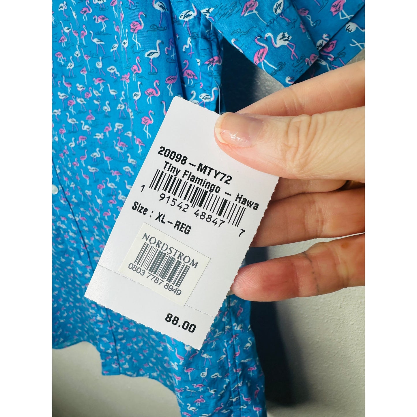 NWT Bonobos Blue with Tiny Pink & White Flamingos Button Shirt XL
