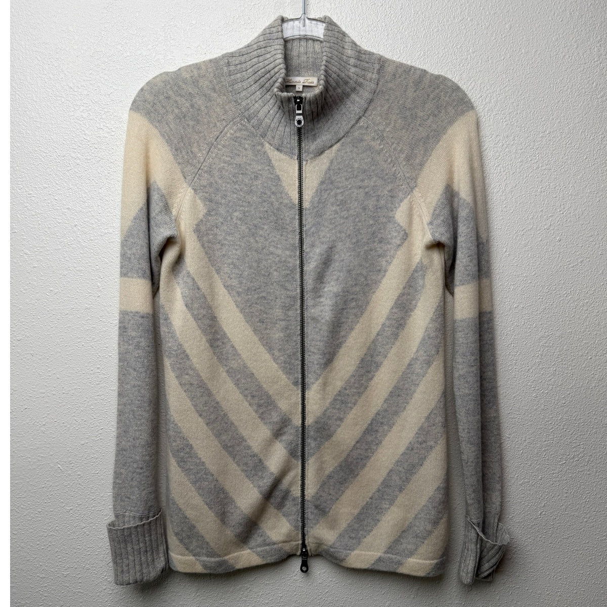 Minnie Rose Gray Ivory Cashmere Zip Cardigan Women S