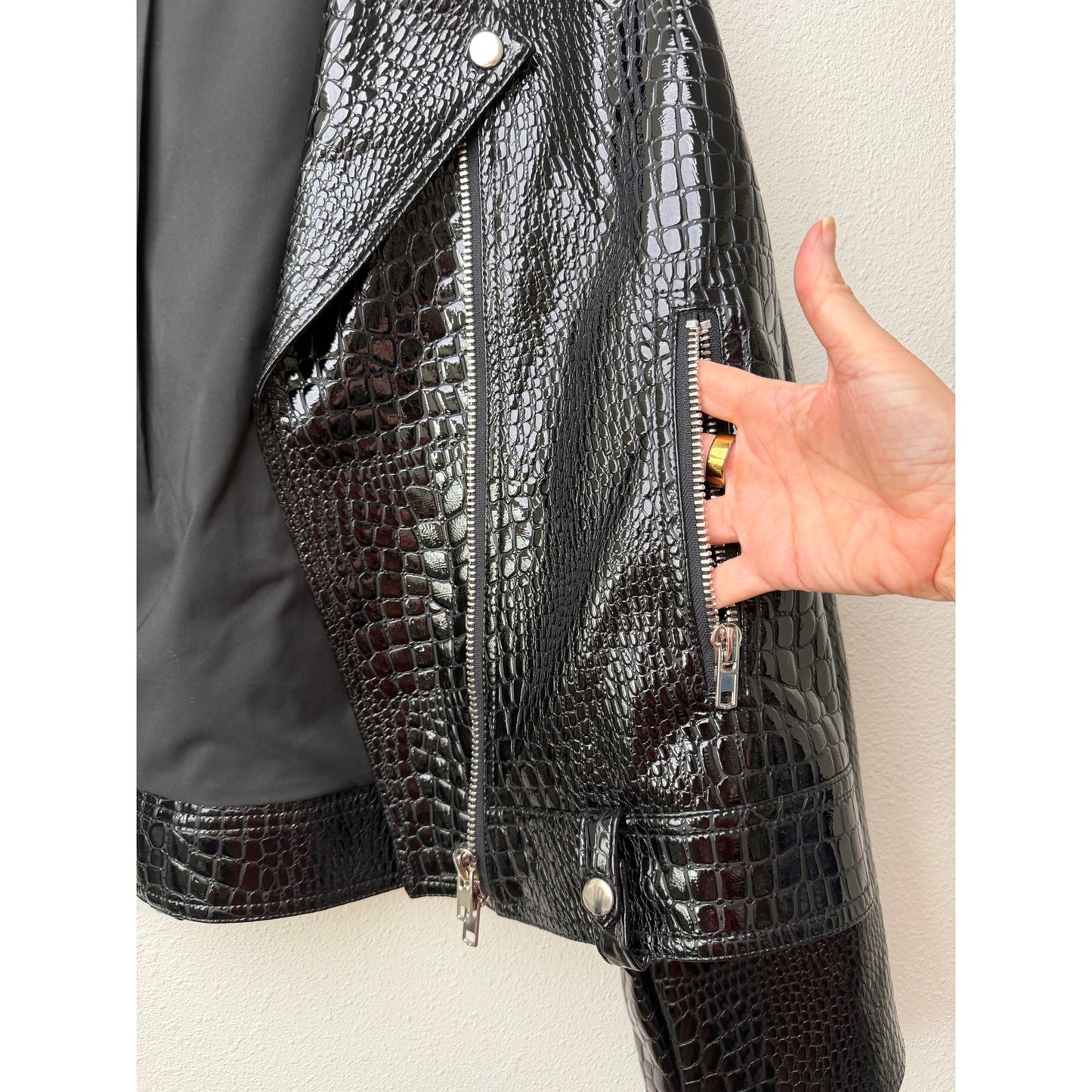 Stand Studio Imani Womens US 8 Black Croc Moto Jacket