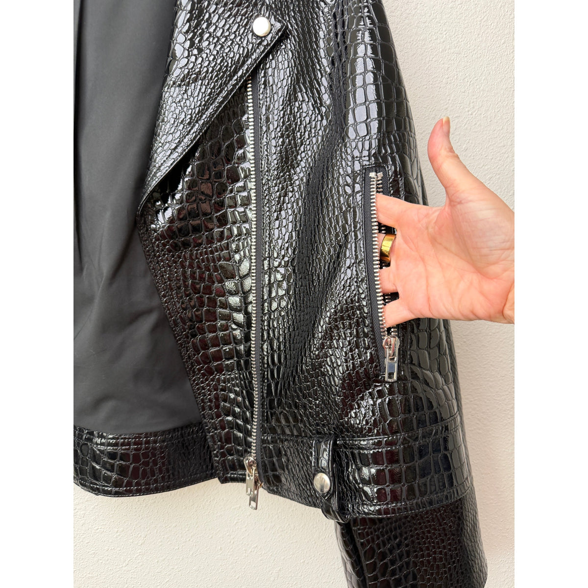 Stand Studio Imani Womens US 8 Black Croc Moto Jacket