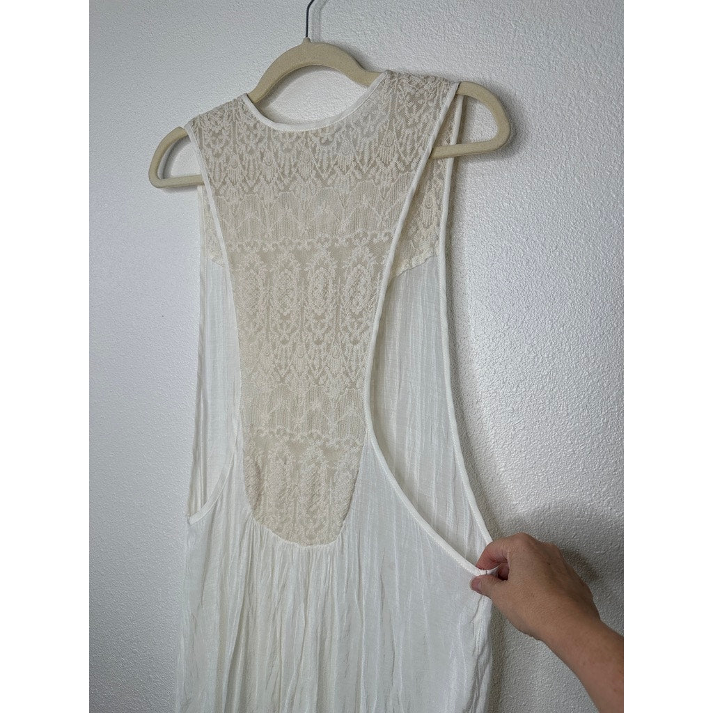 Lovestitch White Ivory Gauze Maxi Dress Lace Racerback Boho Cover Up