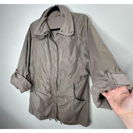 Brunello Cucinelli Taupe Gray Front-Snap Zip Cinch-Waist Windbreaker Jacket 46