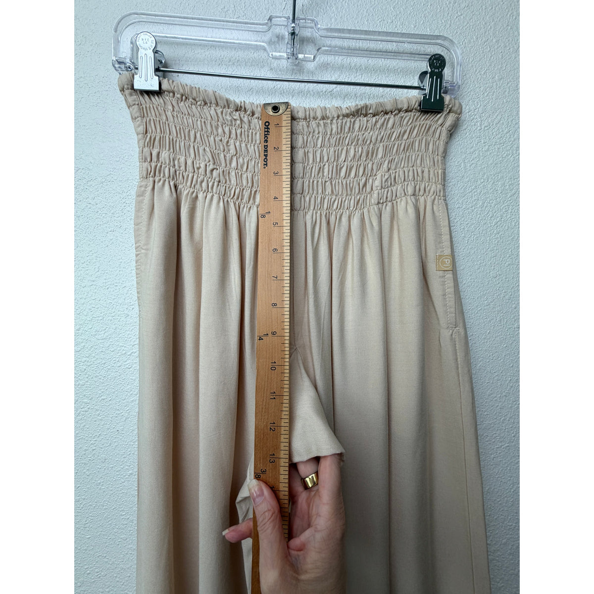 PIYOGA Beige Smocked Palazzo Pants Women US 0-12