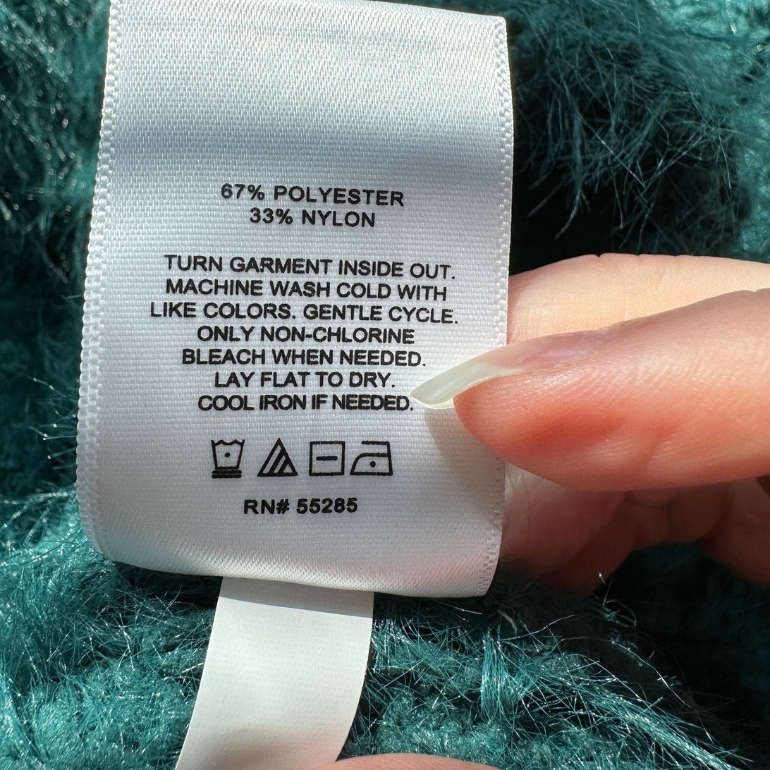 Express Green Fuzzy Long Sleeve Mock Neck Crop Sweater XS