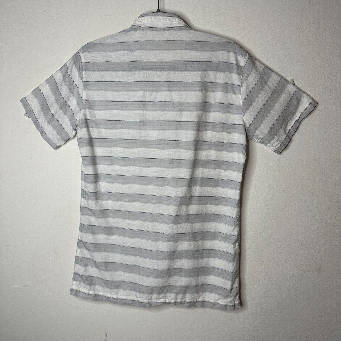 Dev Imports Men's Casual Short Sleeve Button Down White Gray Stripe Polo Shirt L