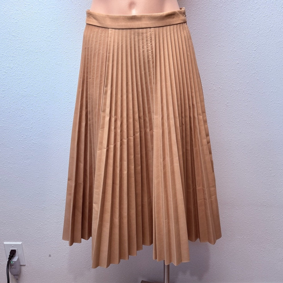 August Getty Atelier Accordion Pleat Leather Maxi Skirt Tan Women's US 2