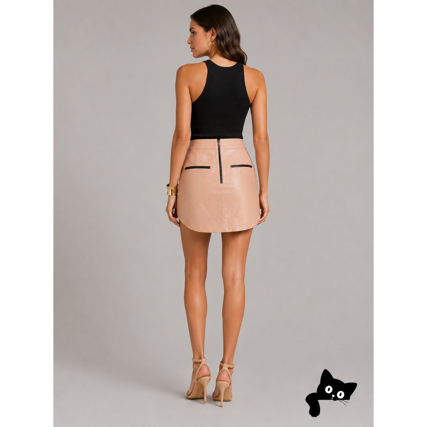 Michelle Mason Light Peach Blush Lambskin Leather Baseball Hem Mini Skirt 4