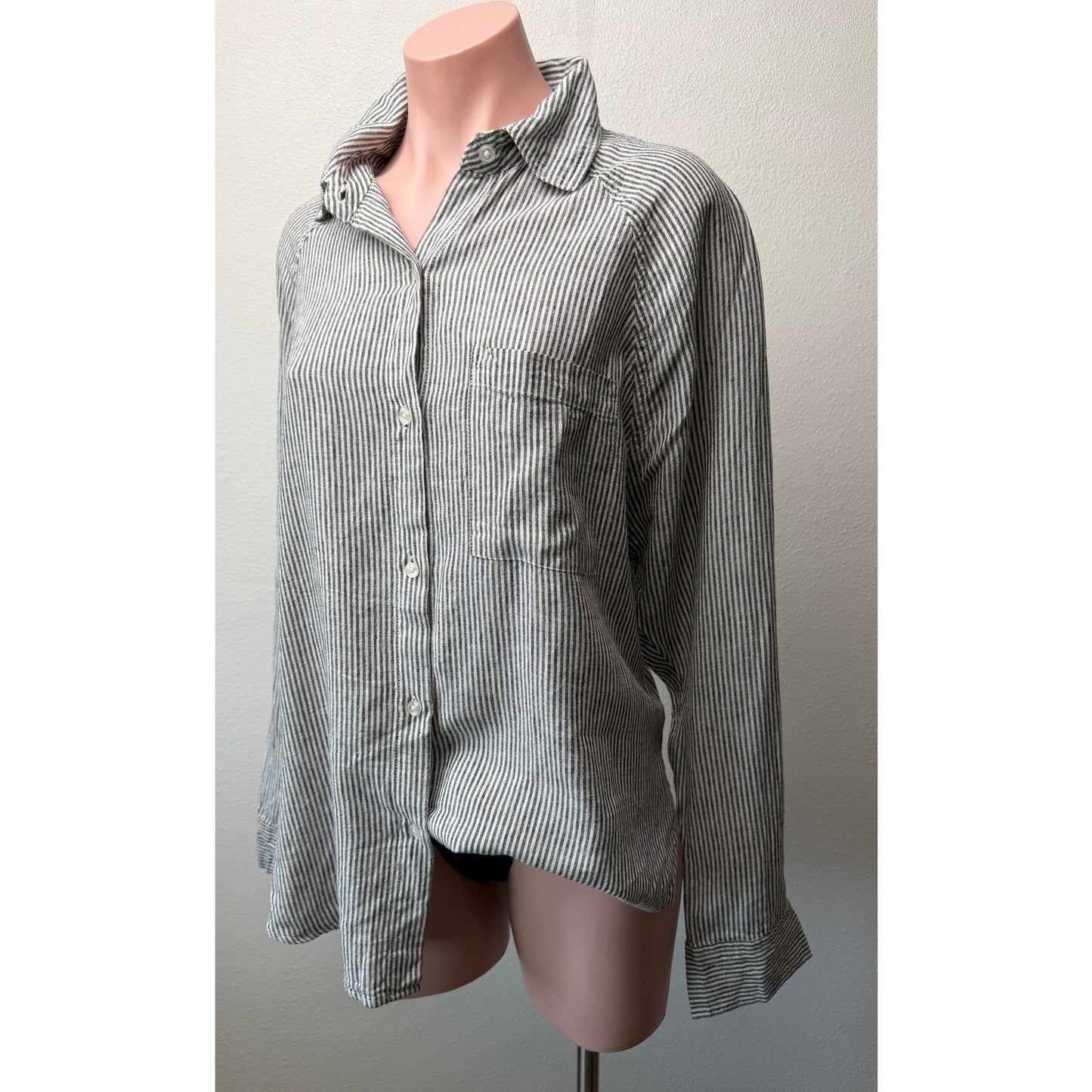 Z Supply The Perfect Line Stripe Linen Shirt Womens M