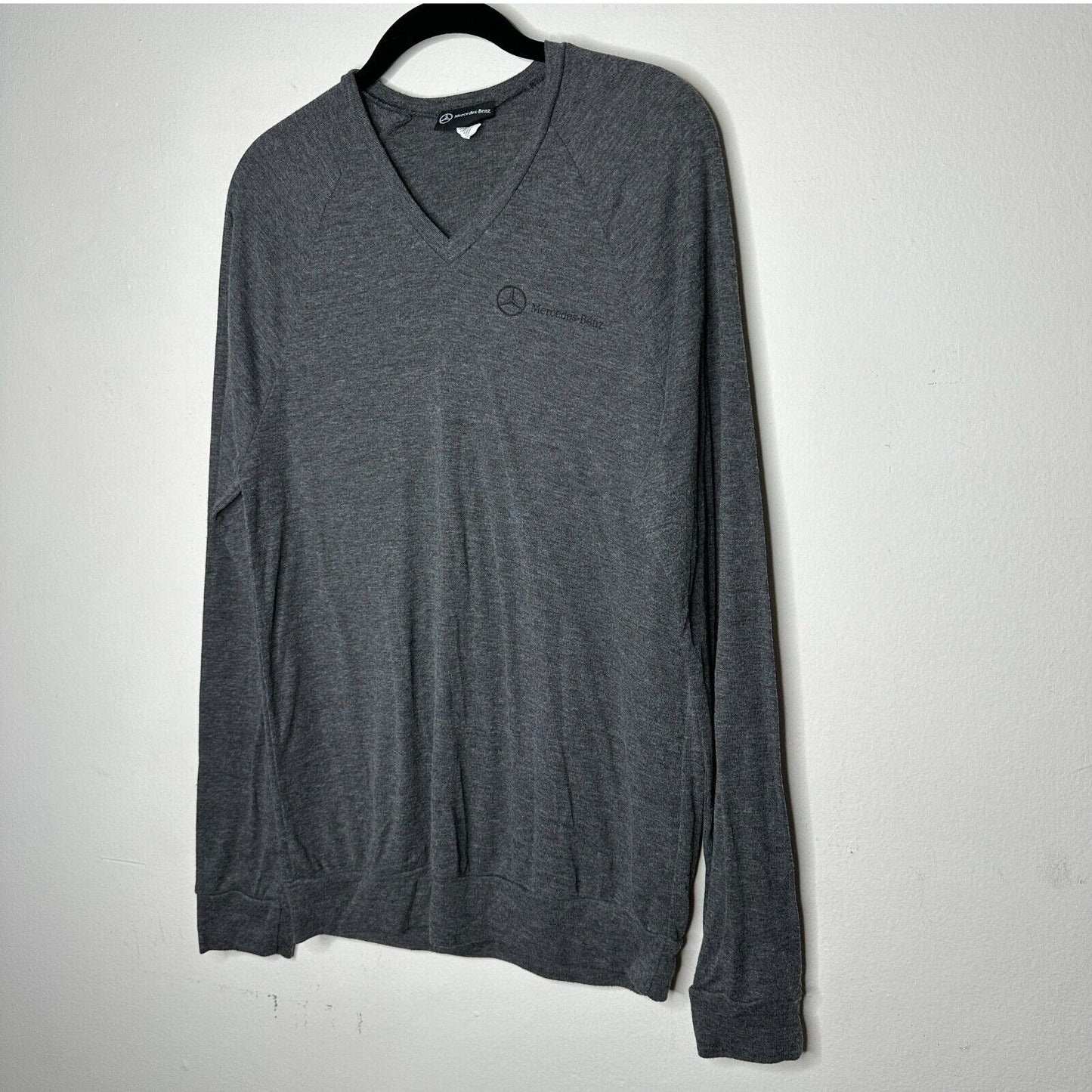 Mercedes Benz Logo Men's Ultra Thin Gray VNeck Long Sleeve Sweater Large
