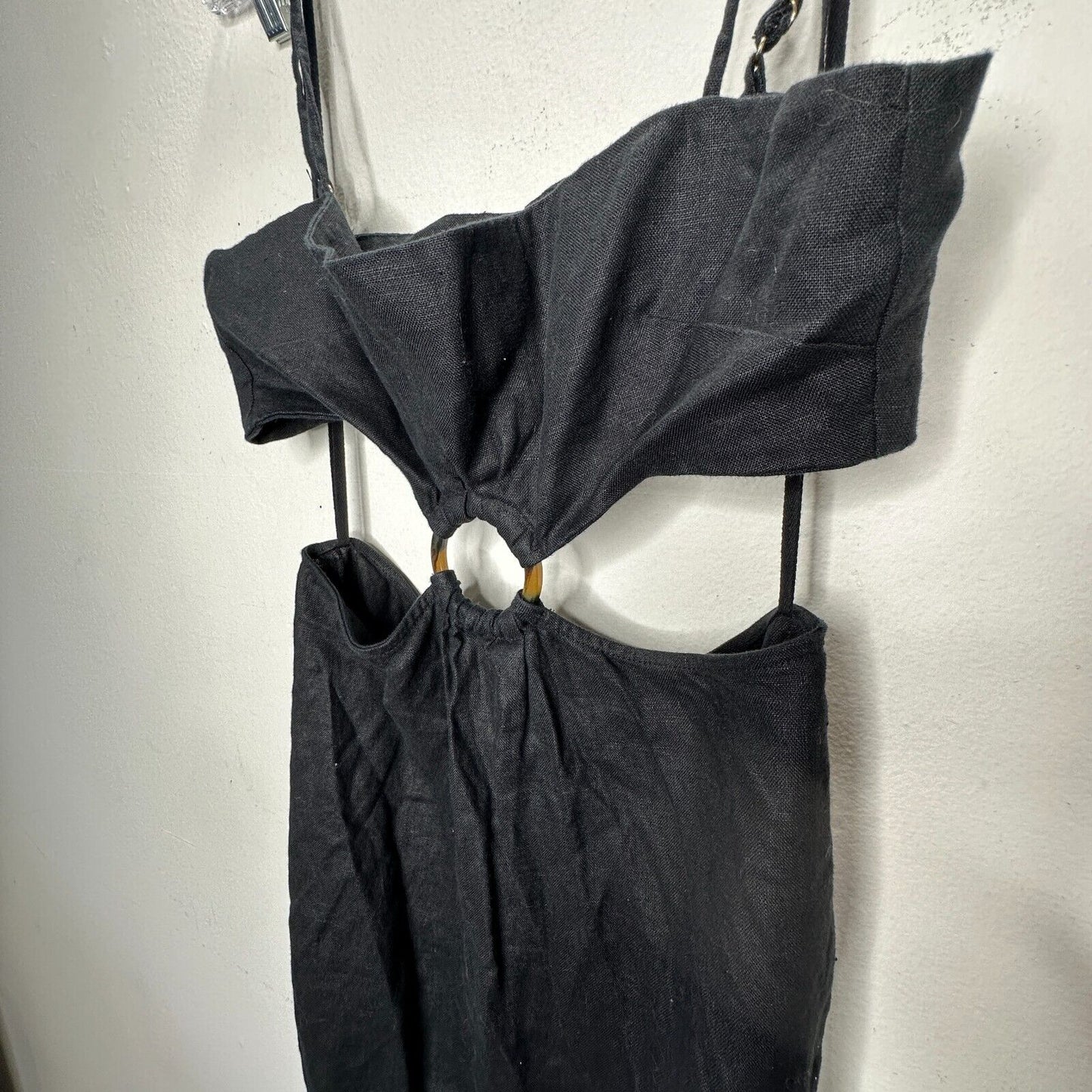Rumer Black Avalon Ring Linen Dress Bandeau Top & Side Slit Skirt Zip Back L