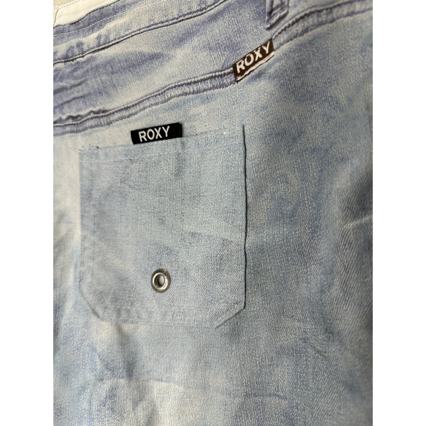 Roxy Estilo Faux Distressed Blue Jean Print On Poly Shorts 7
