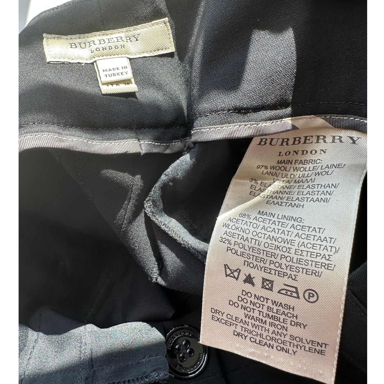 Burberry Wool Pants 4 Black Wide Leg Double Button Trousers Front Pockets