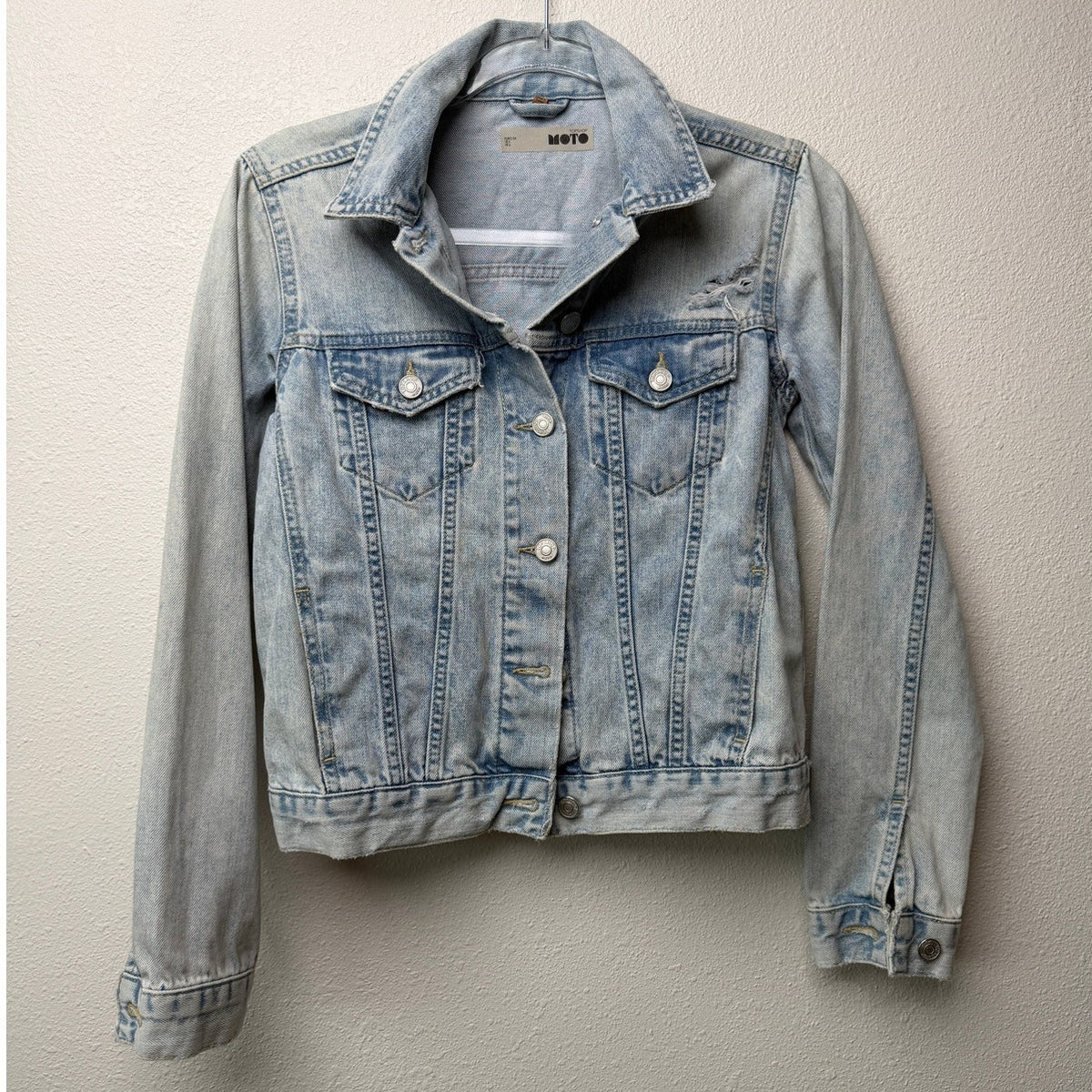 Topshop Moto Light Wash Distressed Denim Jacket Women's 2
