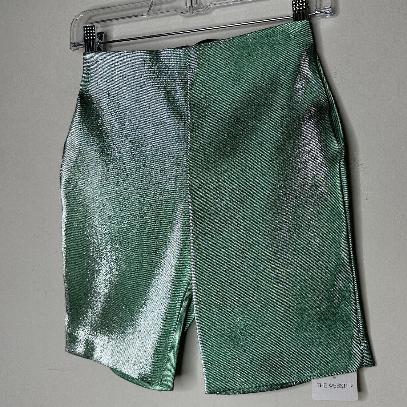 NWT AREA Mint Green Silver Lamé Cycling Shorts above knee Reflective Biker Small