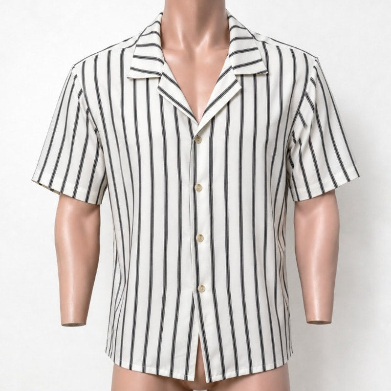 Coofandy Cuban Collar Striped Short Sleeve Shirt Men’s L