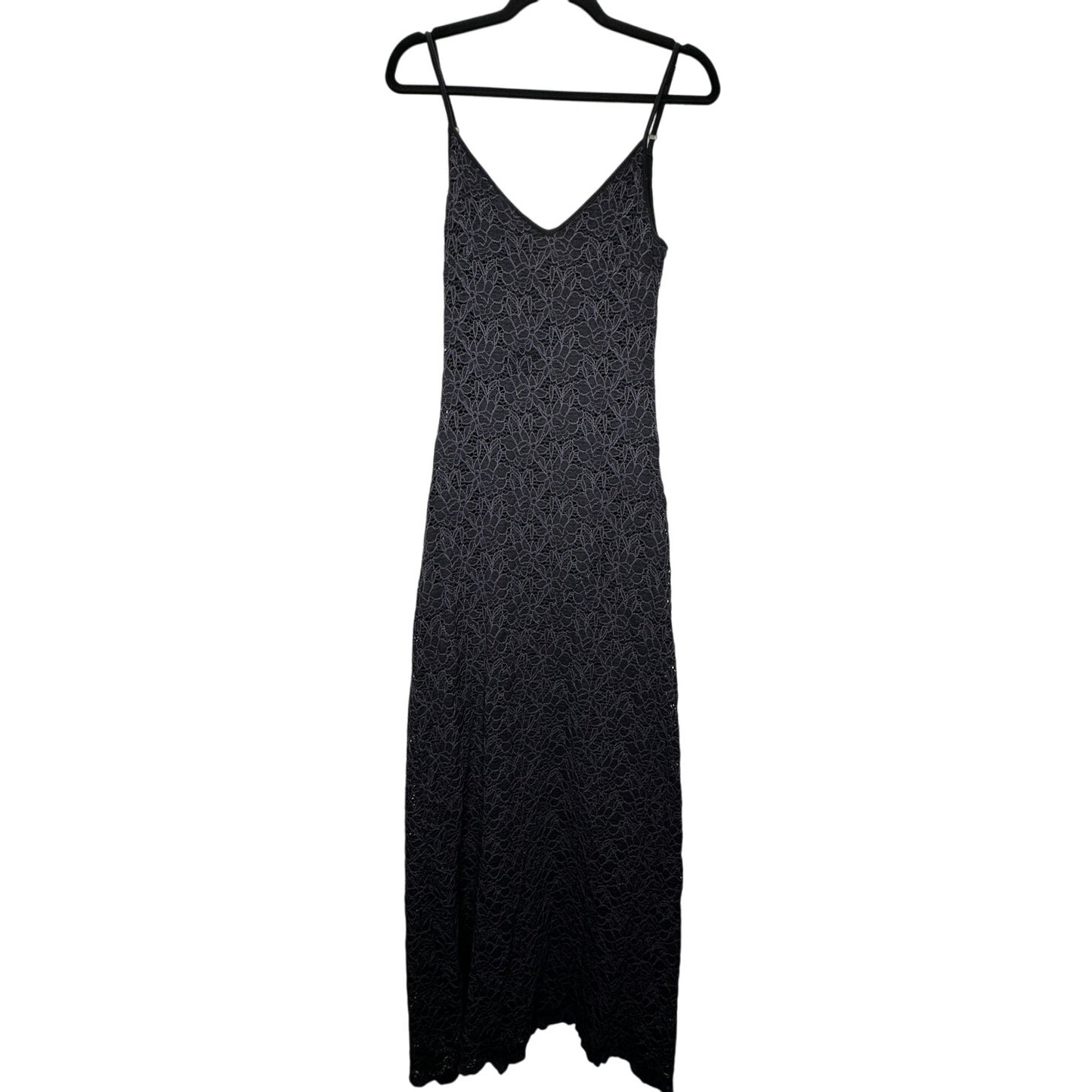 Milo Black & Deep Purple Lace Floral Crochet VNeck Strappy Maxi Dress P