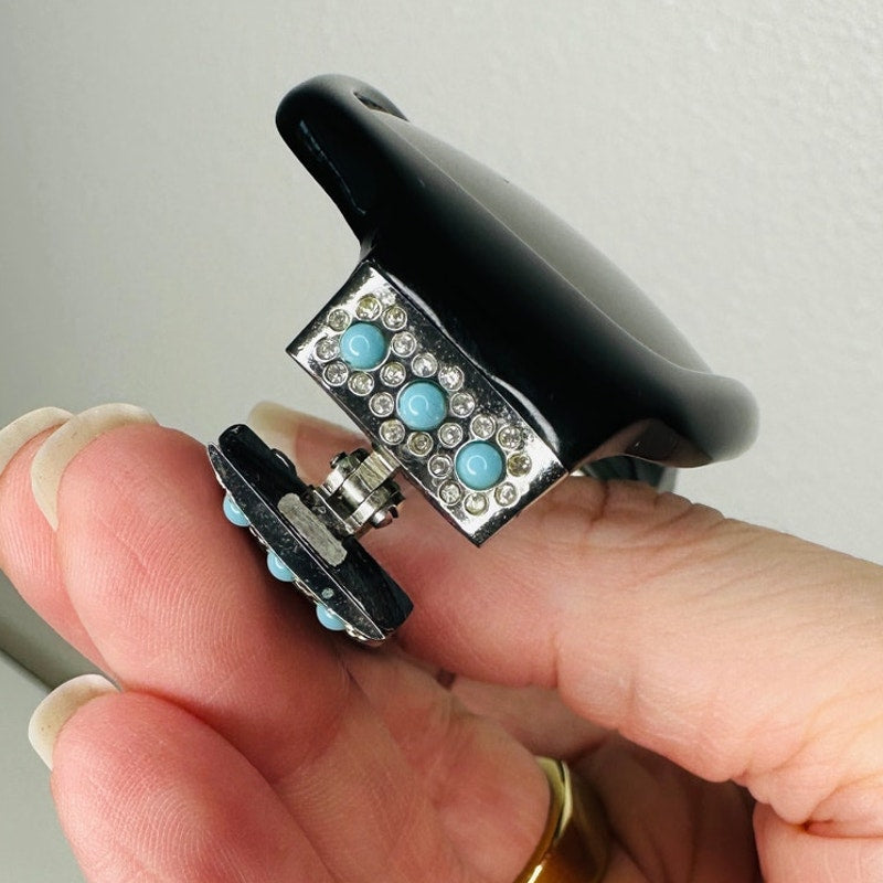 Valentino Black Sunglasses with Silver & Blue Bead Embellishment