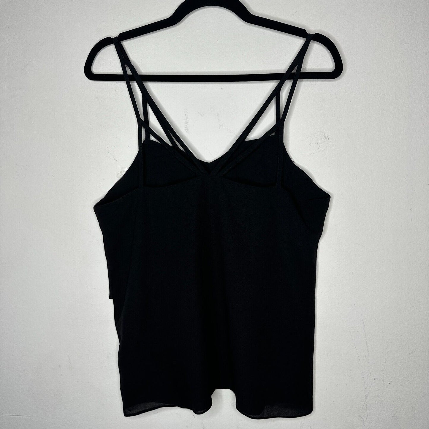 Love Riche Sexy Strappy Jet Black Tiered Flowy Layer Vneck Cami Top Blouse S