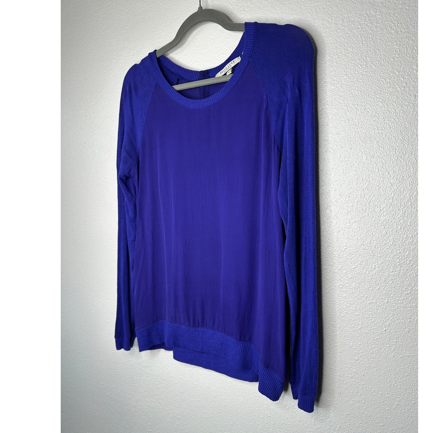 Bella Luxx Purple Mixed Media Raglan Long Sleeve Thin Sweater Top S