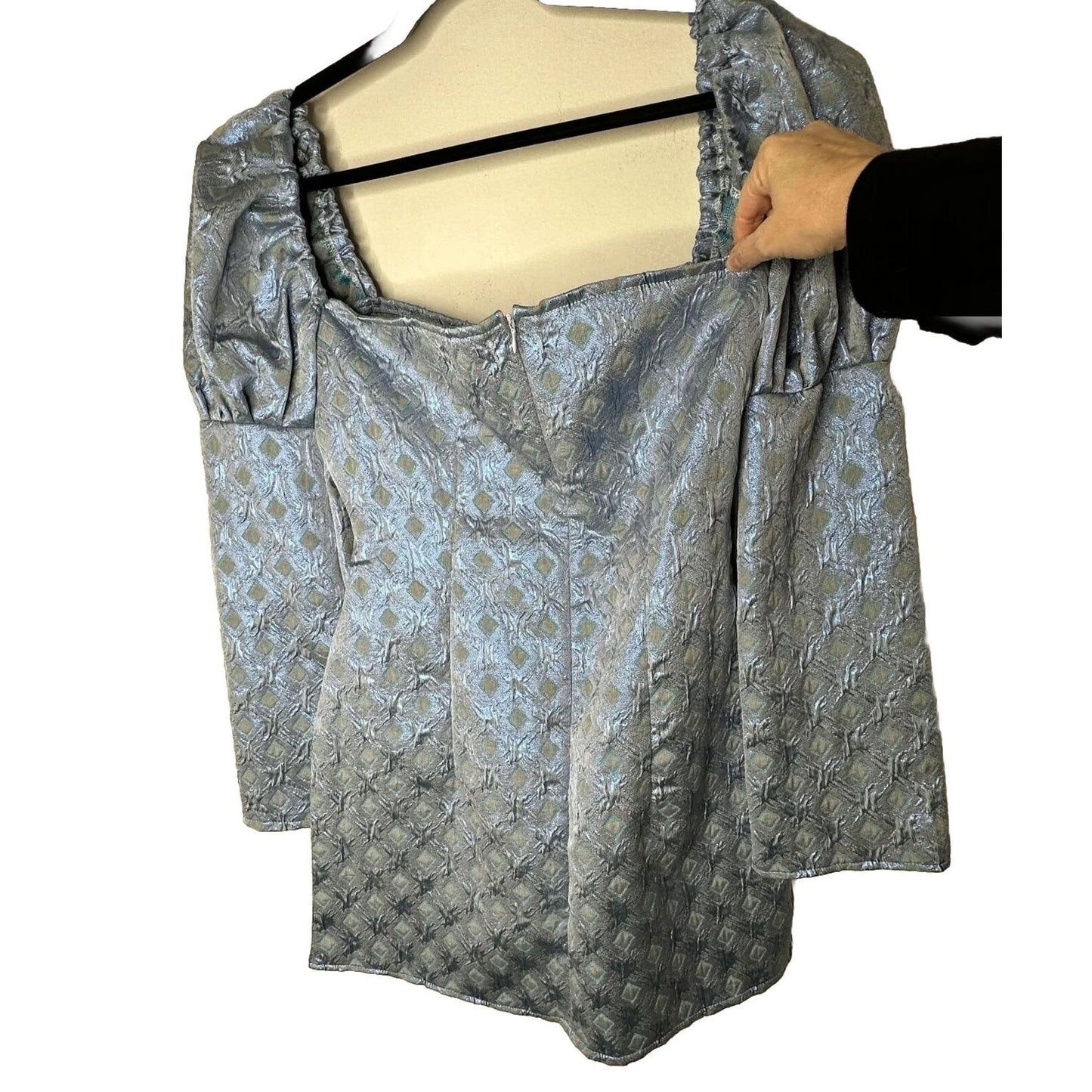 Olivia Rose Cute Blue Ophelia Diamond Crinkle Square Neck Puff Sleeve Mini XL
