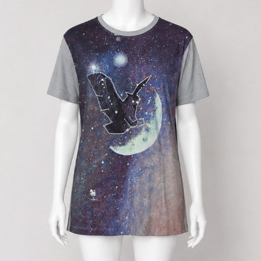 Singha Gray Multi-Color Owl Moon Graphic Tee Stars Rainbow Ltd Edition Sretsis L