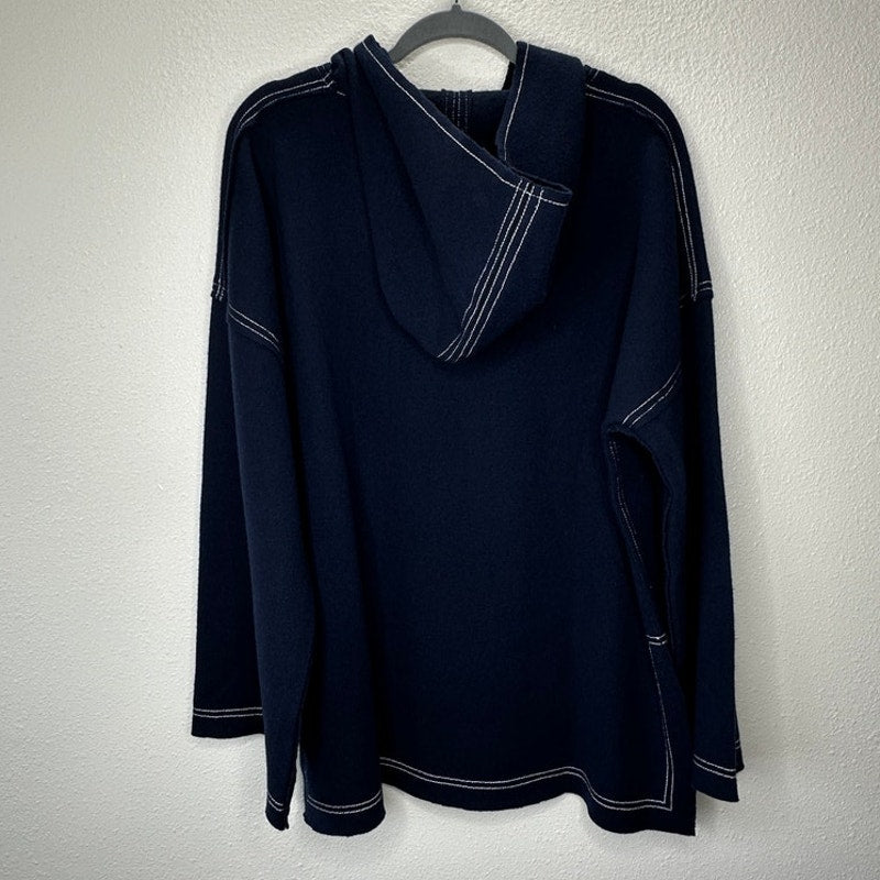 Elizabeth and James Navy with White Stitch Long Sleeve Hooded Sweater L