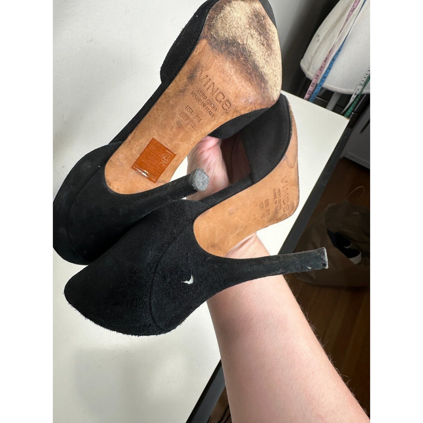 Vince Paulette d'Orsay Black Suede Pointed Toe Cut-Out Stiletto Heel Pump 9