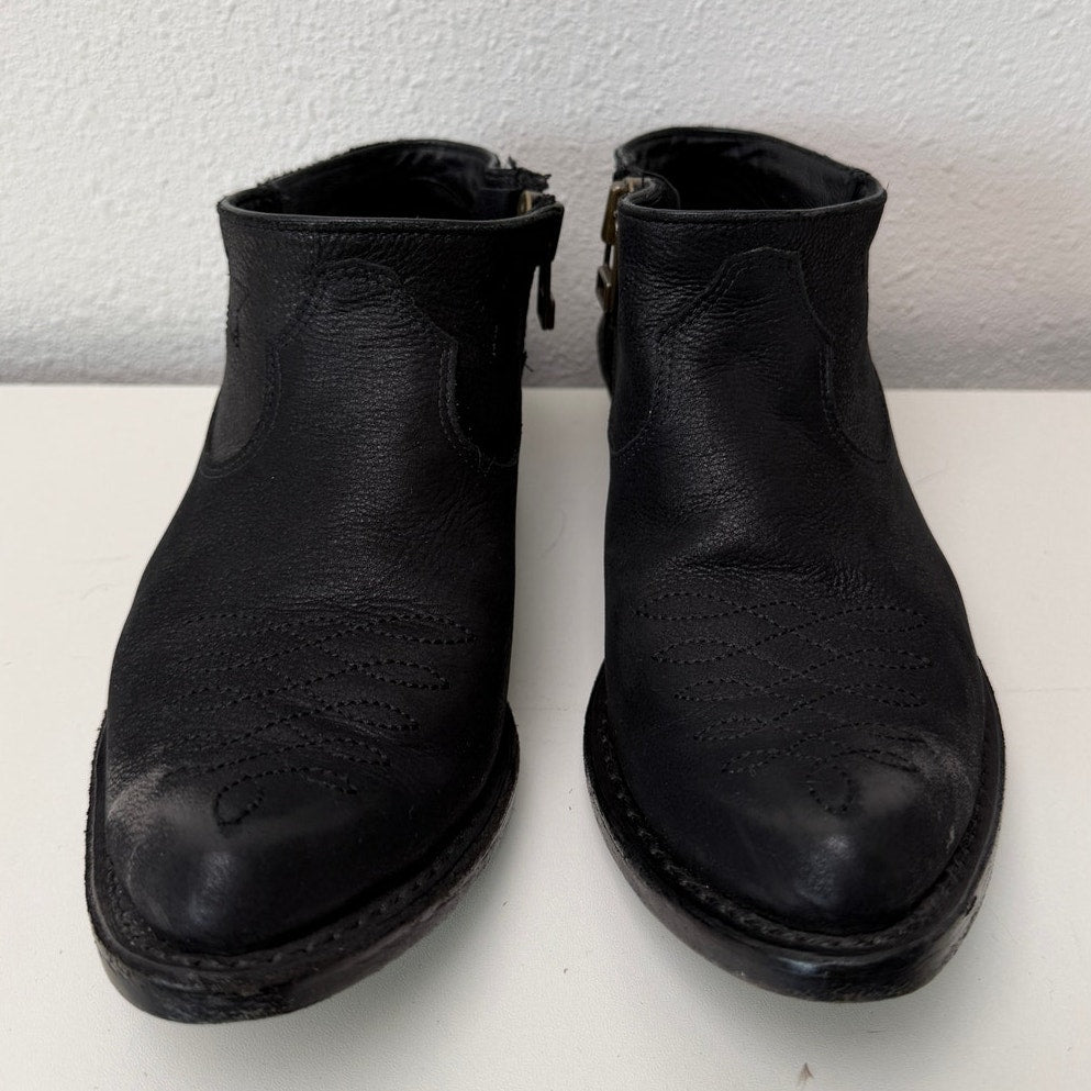 Anine Bing Lou Boot Black Leather Western Ankle Boots Size US 8 EU 38