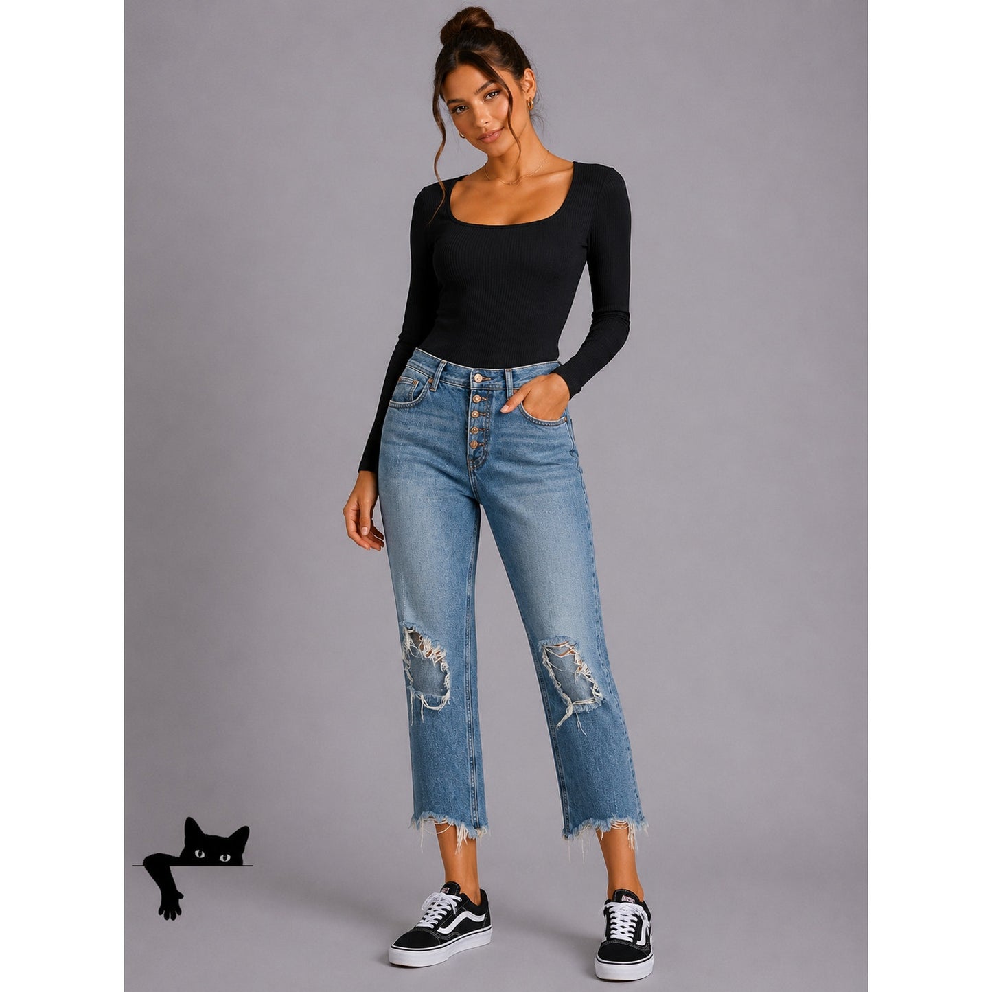 We The Free Medium Blue Wash Button-Fly Distressed Raw Hem Straight Crop Jean 28