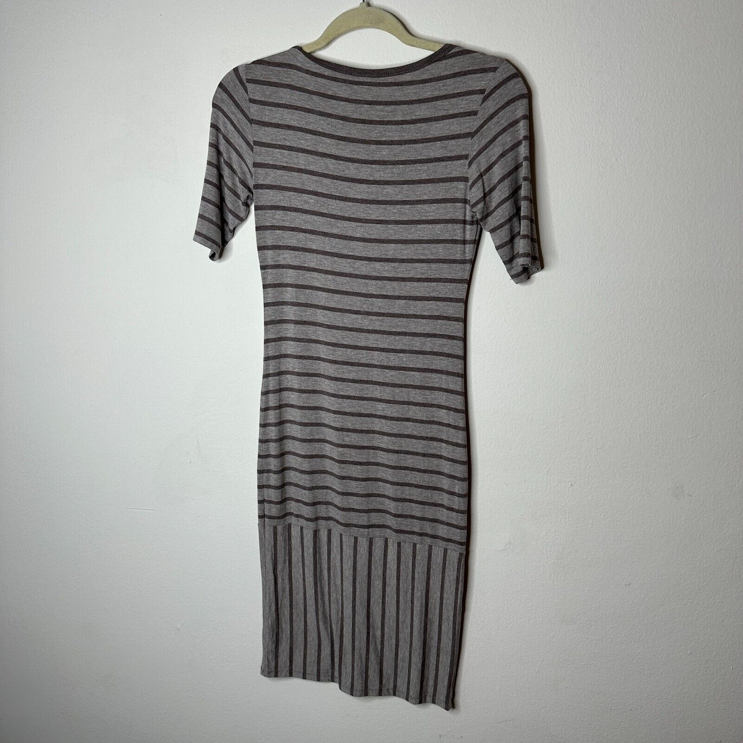 Julia Midi Gray-Stripe Short Sleeve Pullover Stretch Bodycon Dress XXS