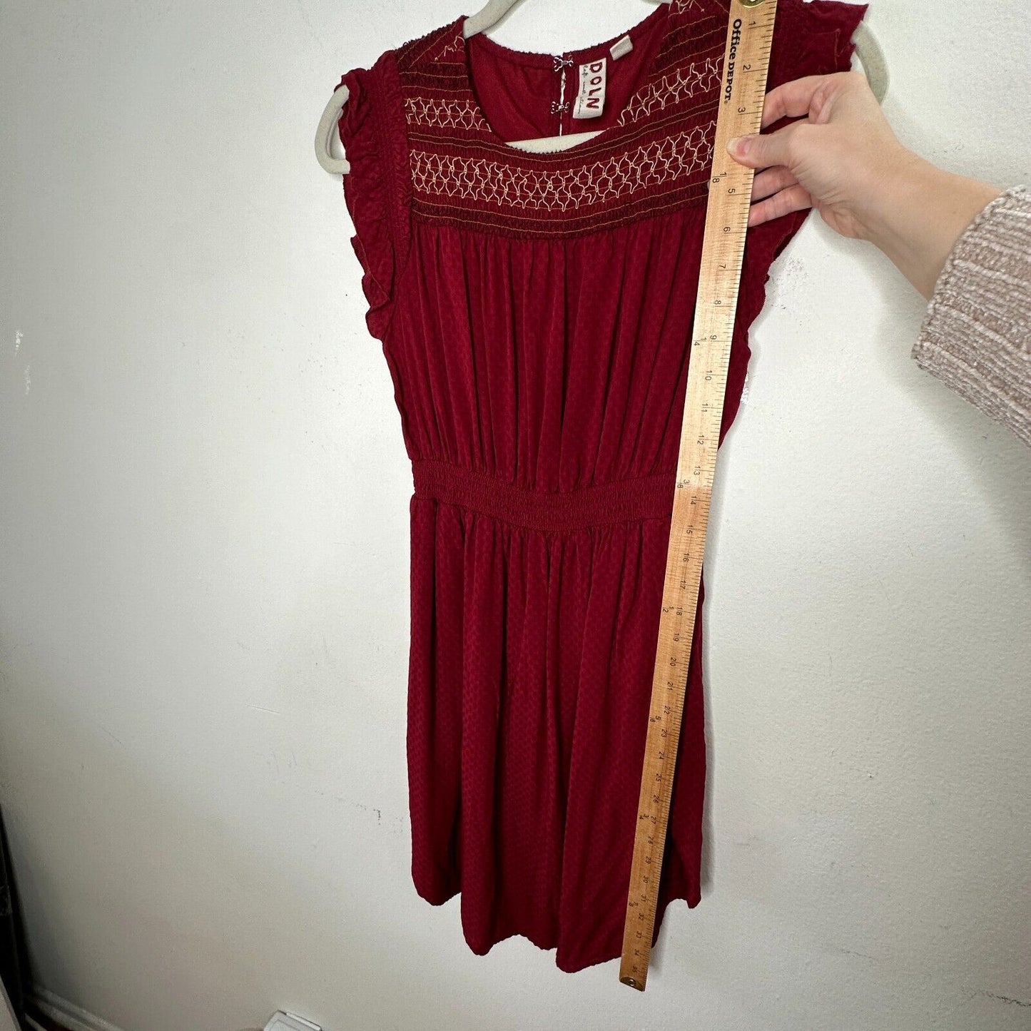 Anthropologie Dolan Red Left Coast Tansy Smocked Midi Ruffle-Shoulder Dress XS