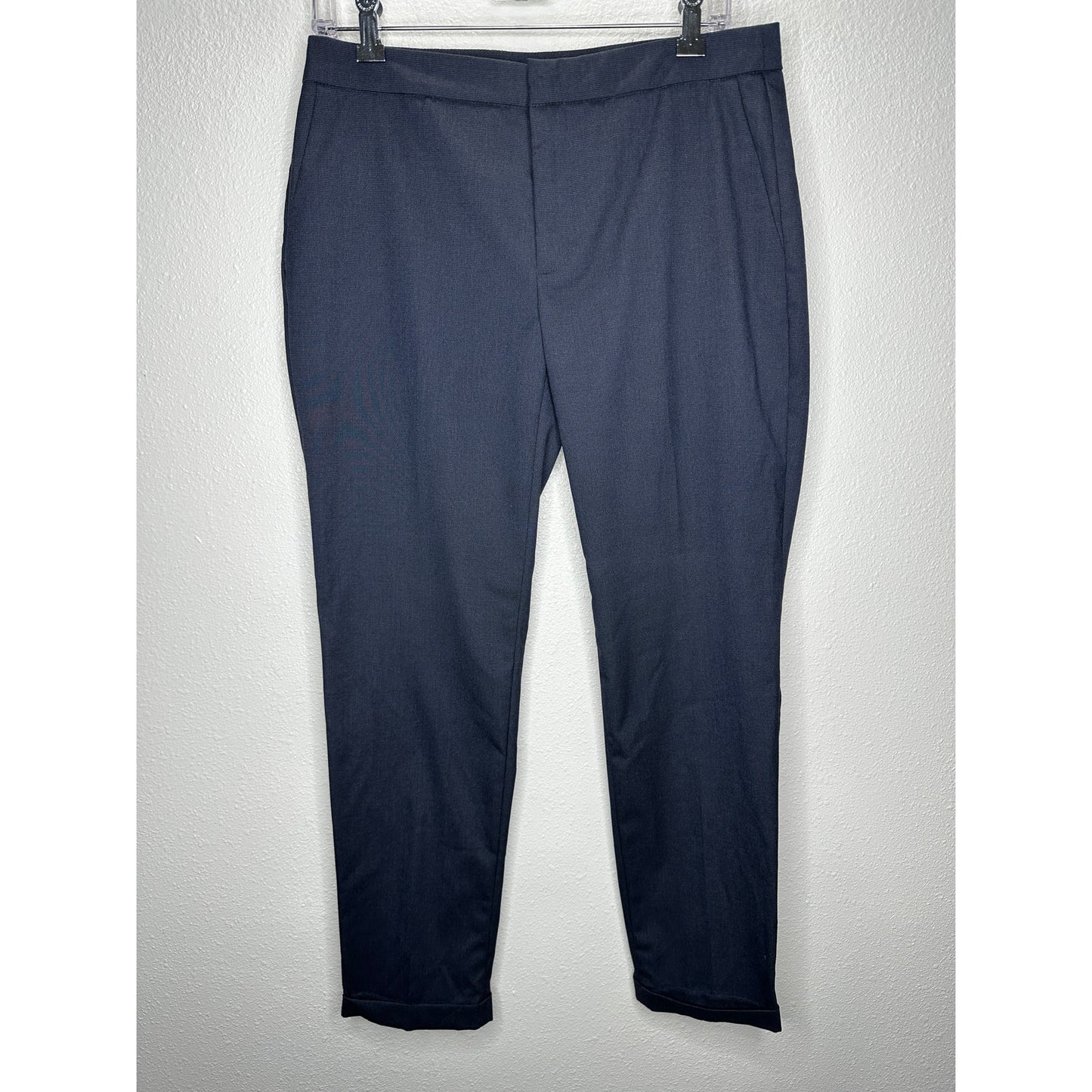 Zara Navy Blue Micro Tweed Straight Leg Cuffed Trouser Pant 6