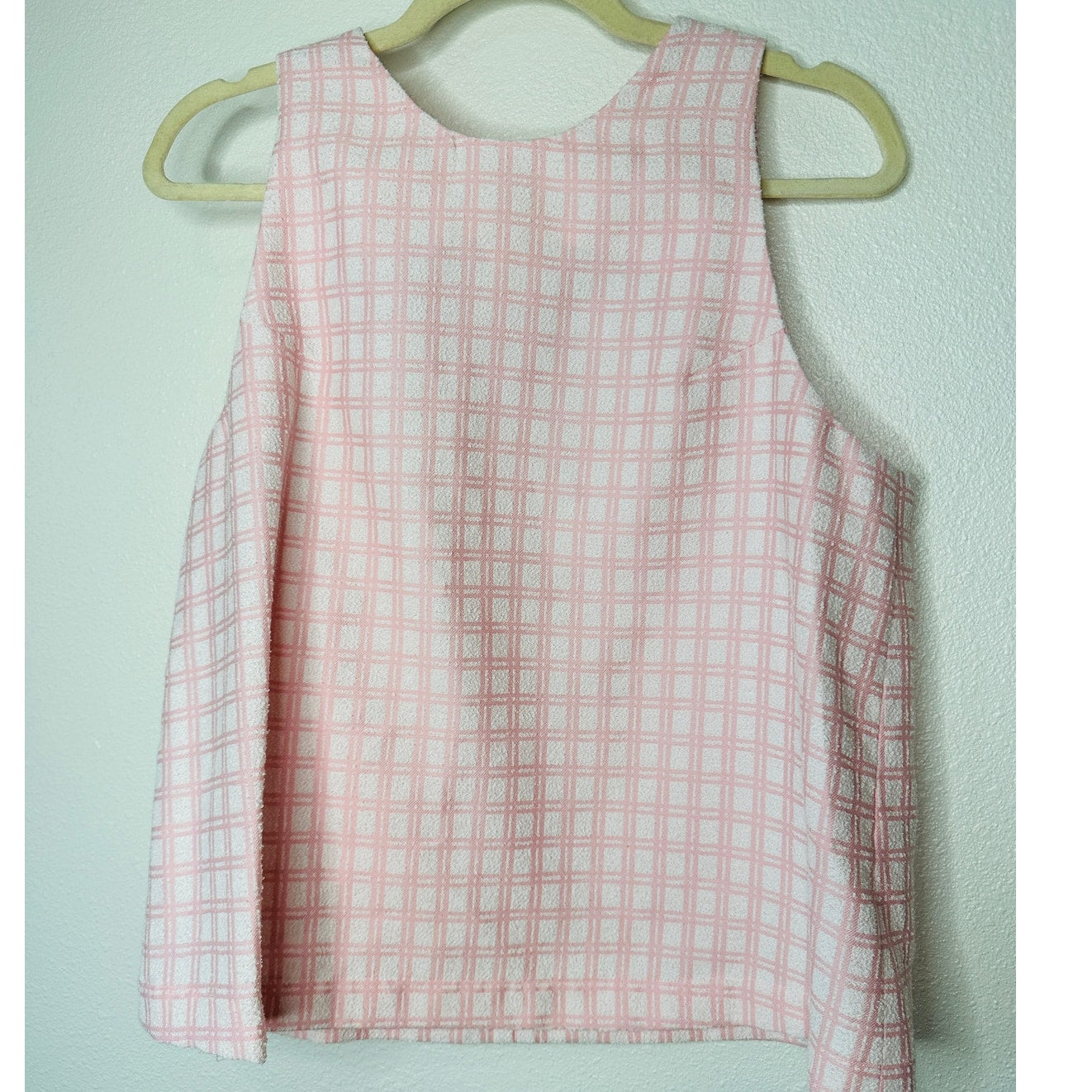 NWT Lisa Marie Fernandez Pink & White Check Boucle Back Button Sleeveless Top 4
