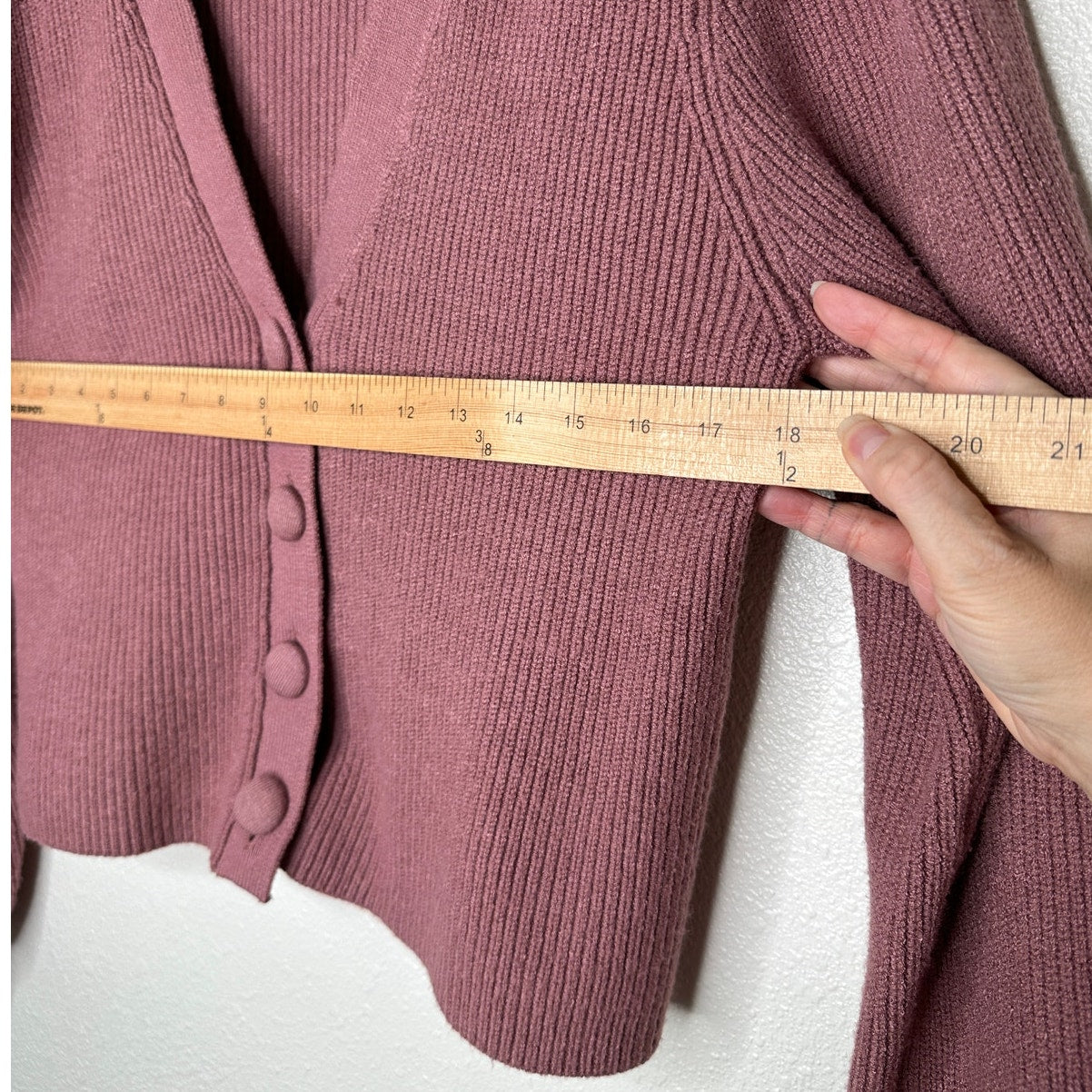 ZARA Mauve Balloon Sleeve V-Neck Cropped Button Chunky Knit Cardigan Sweater M
